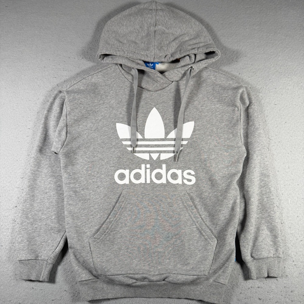 Adidas Trefoil Logo Hoodie Grey Men's Pullover Sweatshirt Size XS Classic